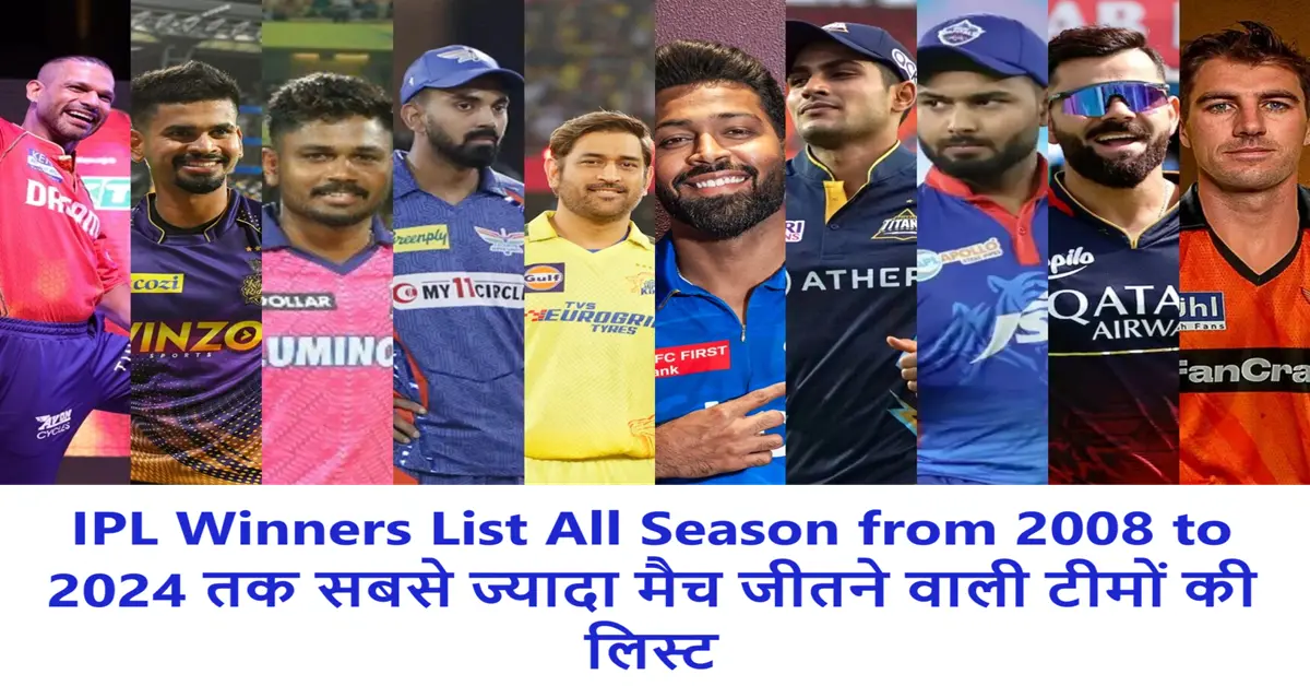 IPL Winners list all Season with Captain: 2008 to 2024 तक कप्तान सहित सभी सीज़न के आईपीएल विजेताओं की सूची